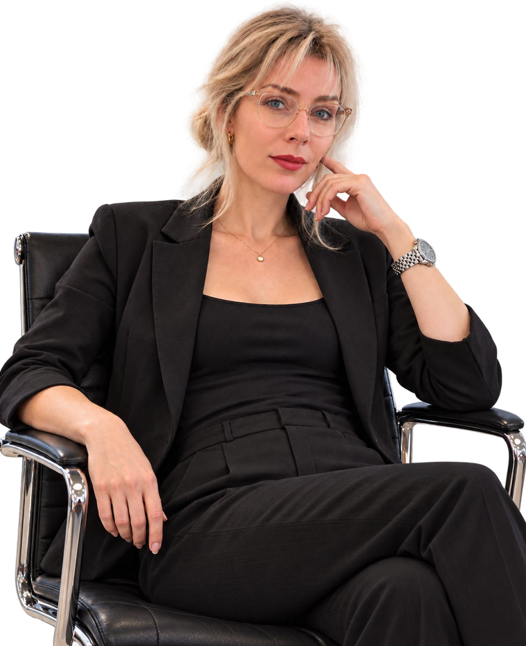 Елена Либоракина в чёрном костюме